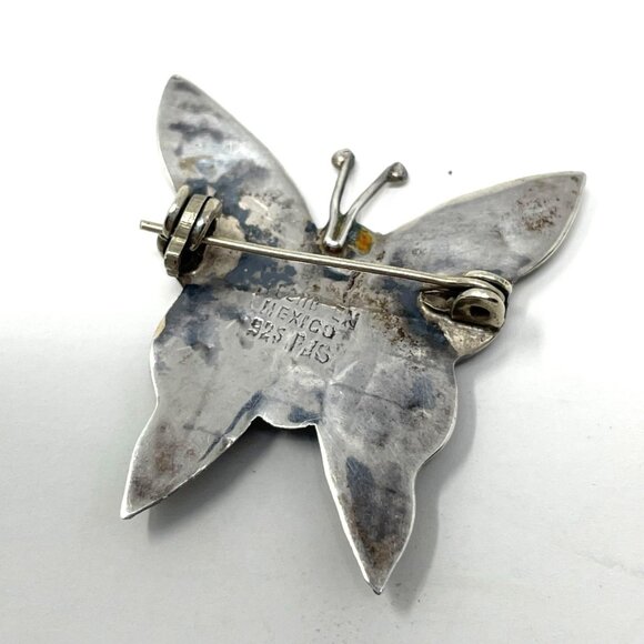 Vintage 925 Sterling Butterfly Brooch Pin Mother of Pearl Abalone Mexico - Picture 2 of 2